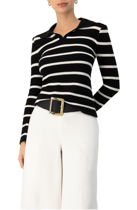 Knitted Striped Long Sleev Polo