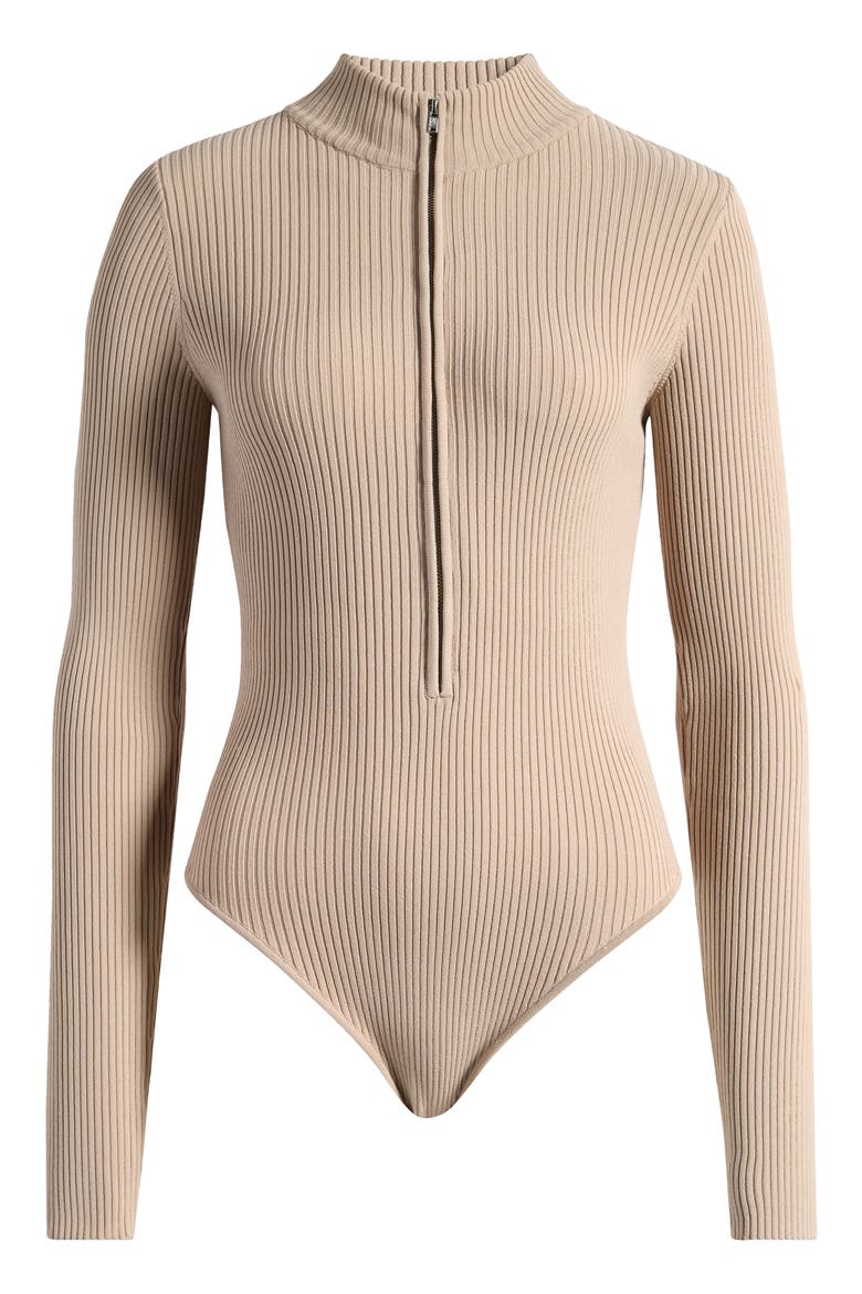 Virgo Long Sleeve Rib Thong Bodysuit, Alternate, color, SHORTBREAD005
