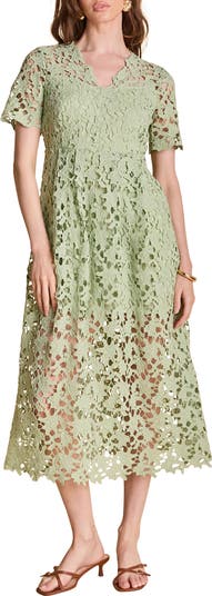 Endless Rose - All Over Lace Short Sleeves Midi Dress TAN / L Endless Rose - All Over Lace Short Sleeves Midi Dress TAN / L