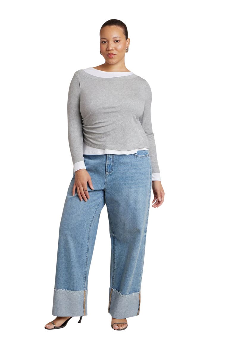 Layered Long Sleeve Top, Alternate, color, HEATHER GREY AND WHITE