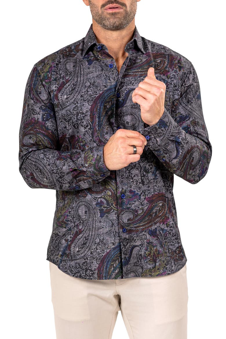 Fibonacci Marthyr 0256 Paisley Contemporary Fit Button-Up Shirt, Alternate, color, BLACK