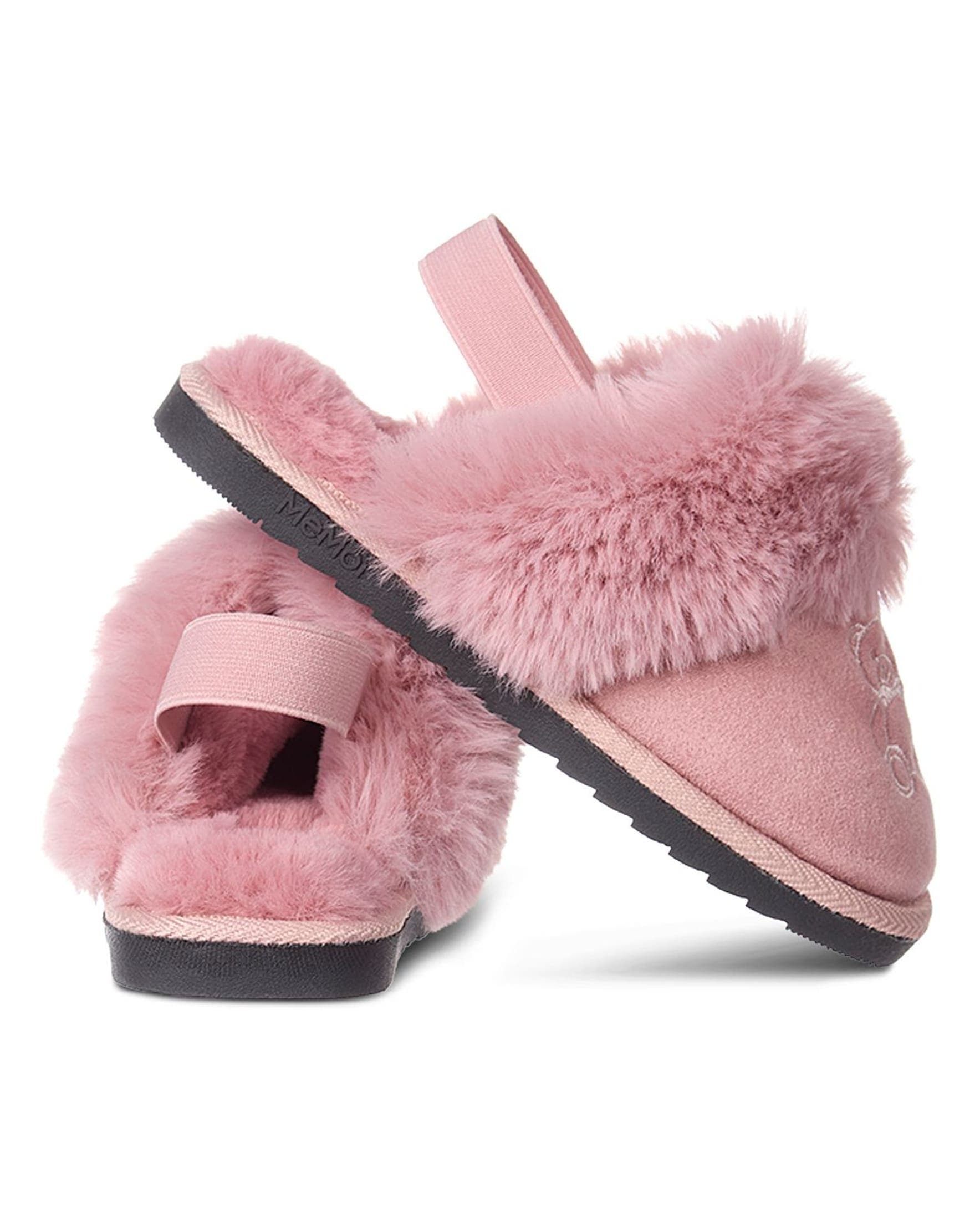 Kids' Lined Slide Slippers with Embroidered Teddy Bear, Alternate, color, Blush