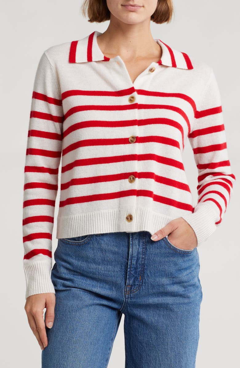 ELIE ELIE TAHARI Stripe Cashmere Crop Cardigan, Main, color, 