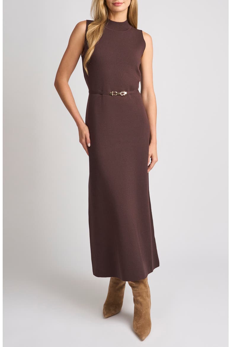 Sienna Mock Neck Sleeveless Maxi Sweater Dress, Main, color, DARK CHOCOLATE