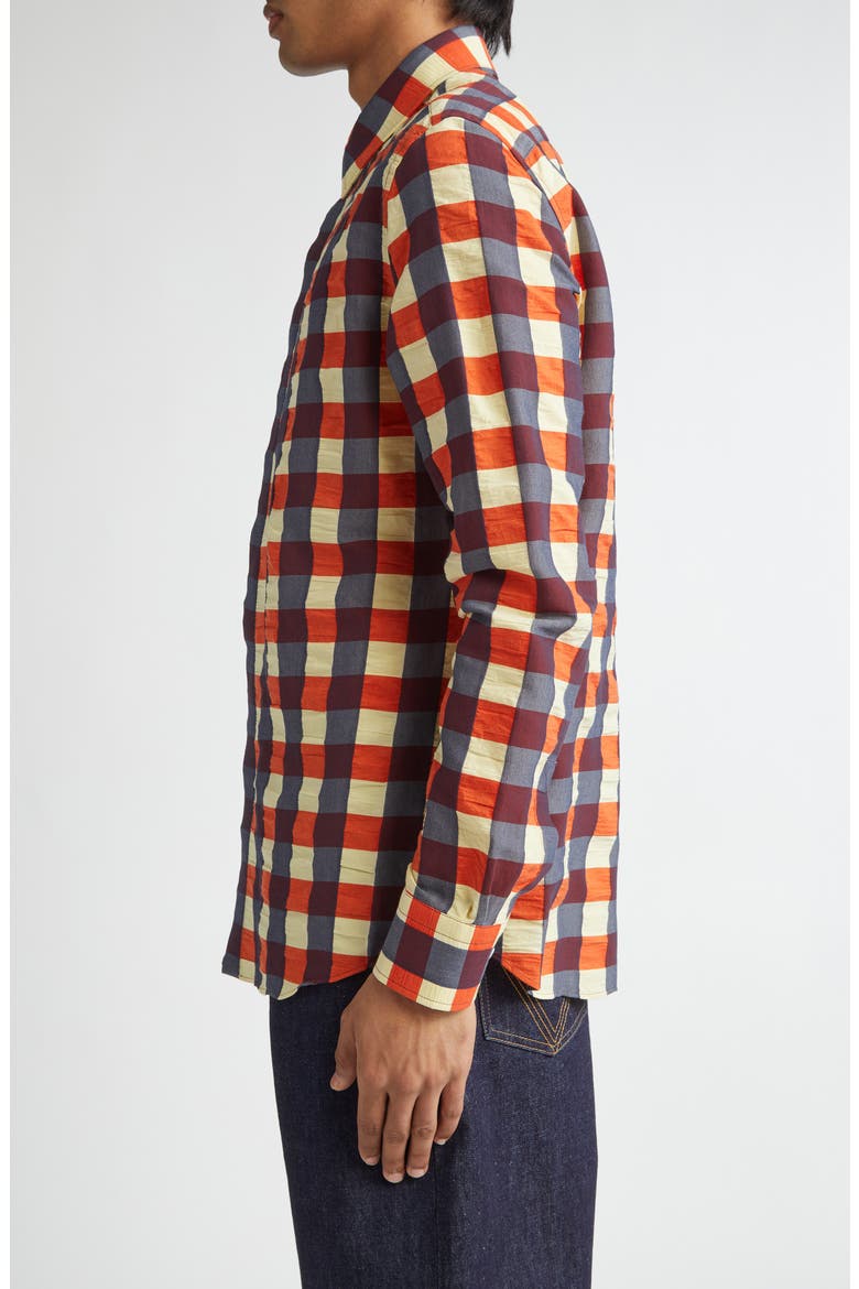 Macro Gingham Cotton Button-Up Shirt, Alternate, color, BANANA/ TULIP/ WAVE