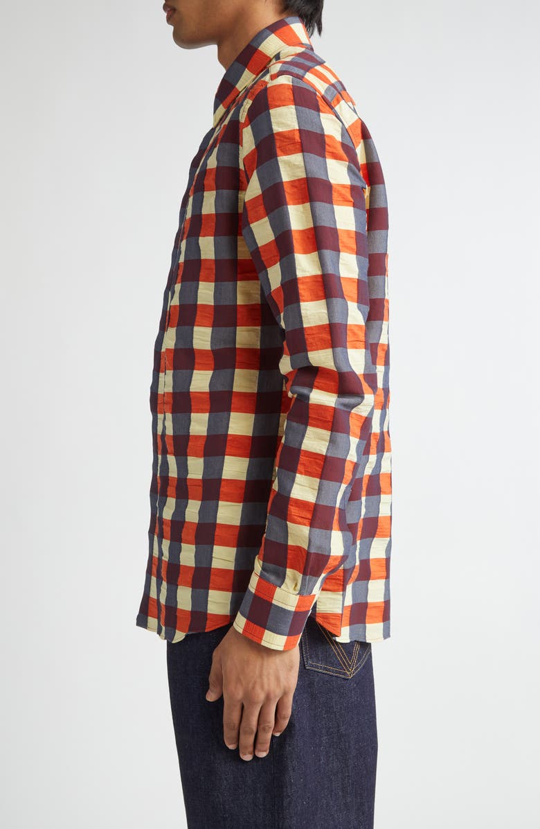 Bottega Veneta Macro Gingham Cotton Button-Up Shirt, Alternate, color, Banana/ Tulip/ Wave