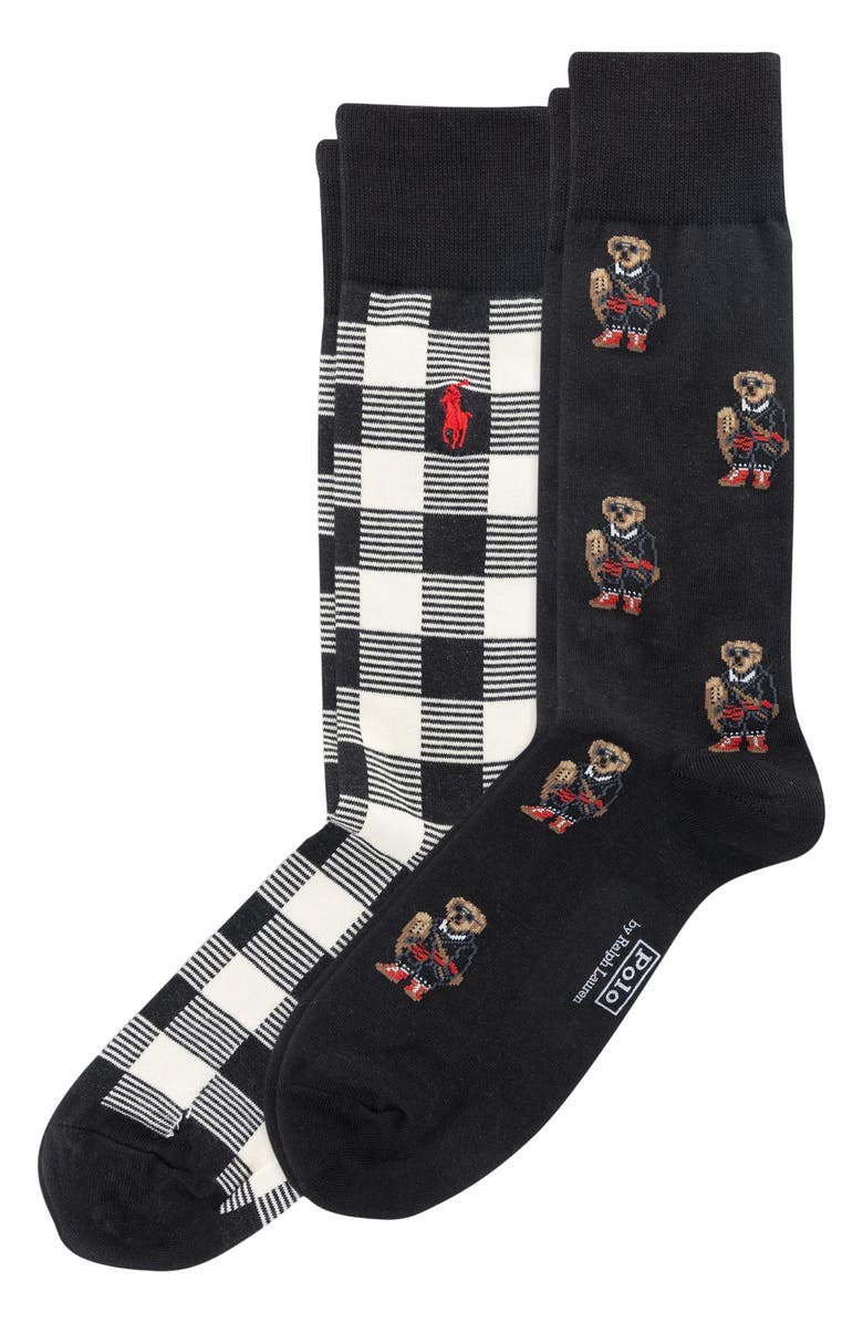 Polo Ralph Lauren Assorted 2-Pack Holiday Bear Crew Socks, Main, color, Black