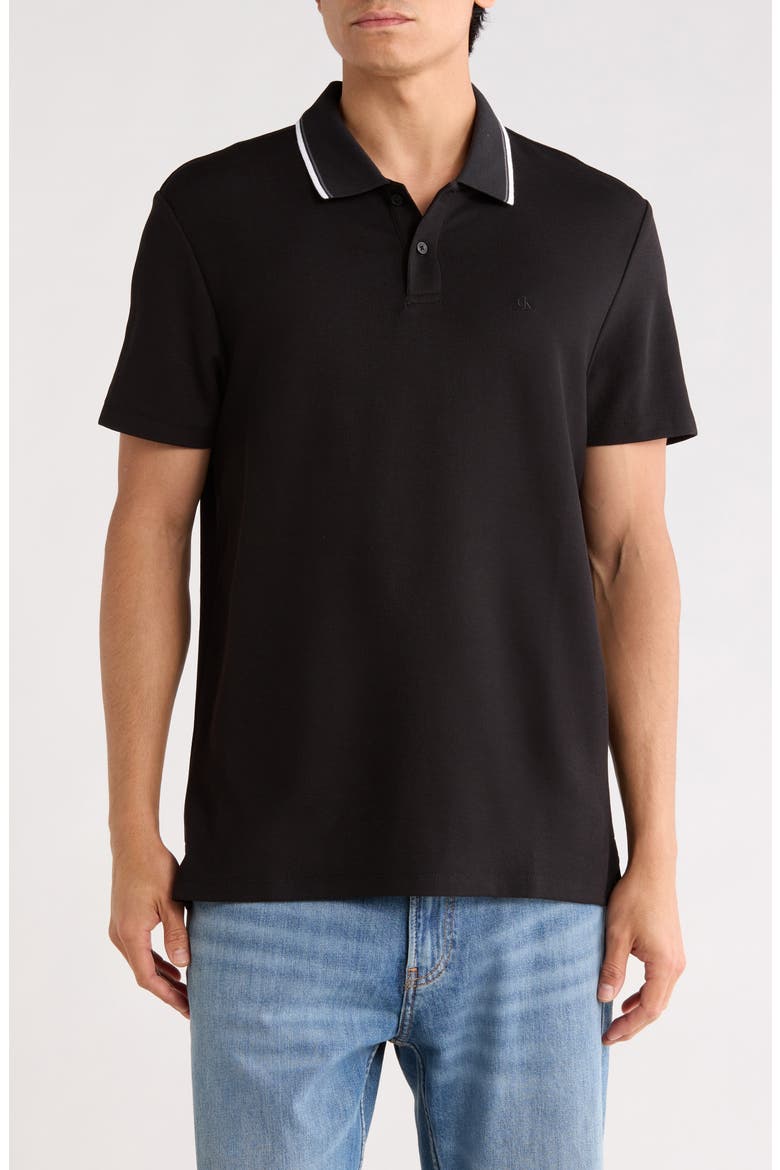 Tipped Collar Cotton Blend Polo, Main, color, BLACK