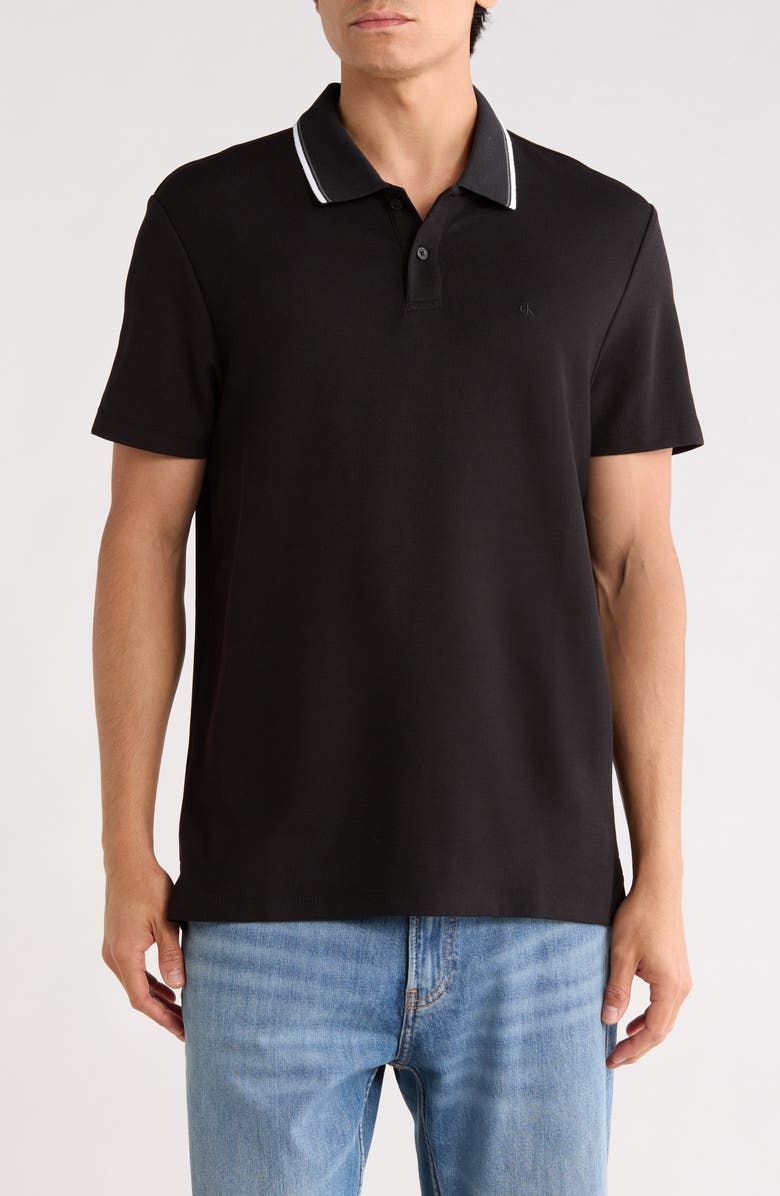 Calvin Klein Tipped Collar Cotton Blend Polo, Main, color, Black