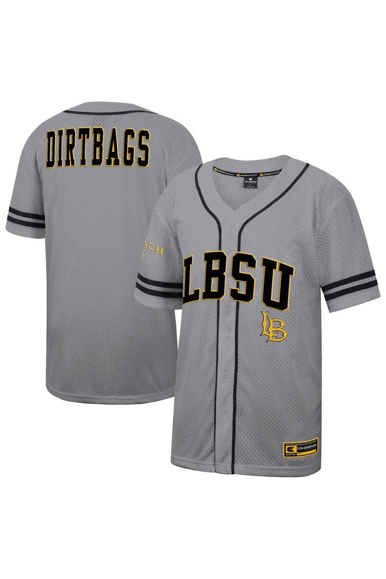 Men's Colosseum Gray Cal State Long Beach The Beach Free Spirited Baseball Jersey, Main, color, Gray