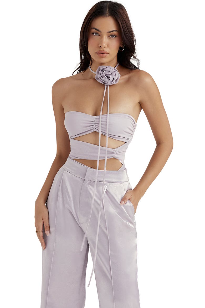 Joie Flower Trim Strapless Bodysuit, Alternate, color, GREY