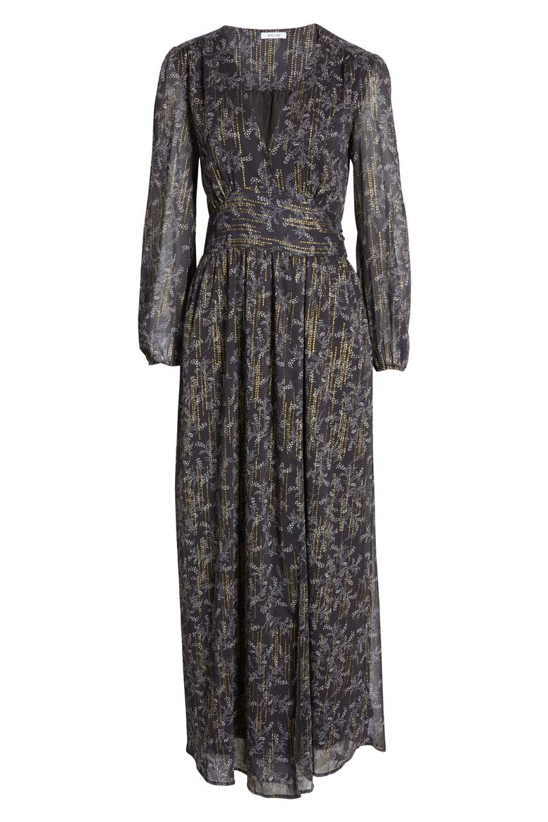 Long Sleeve Maxi Dress, Alternate, color, BLACK GOLD