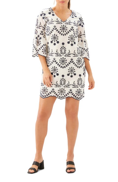 Embroidered Eyelet Cotton Shift Dress