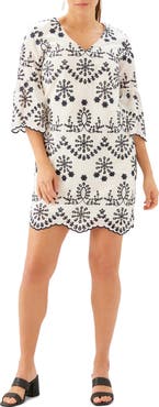 Karen Kane Embroidered Eyelet Cotton Shift Dress
