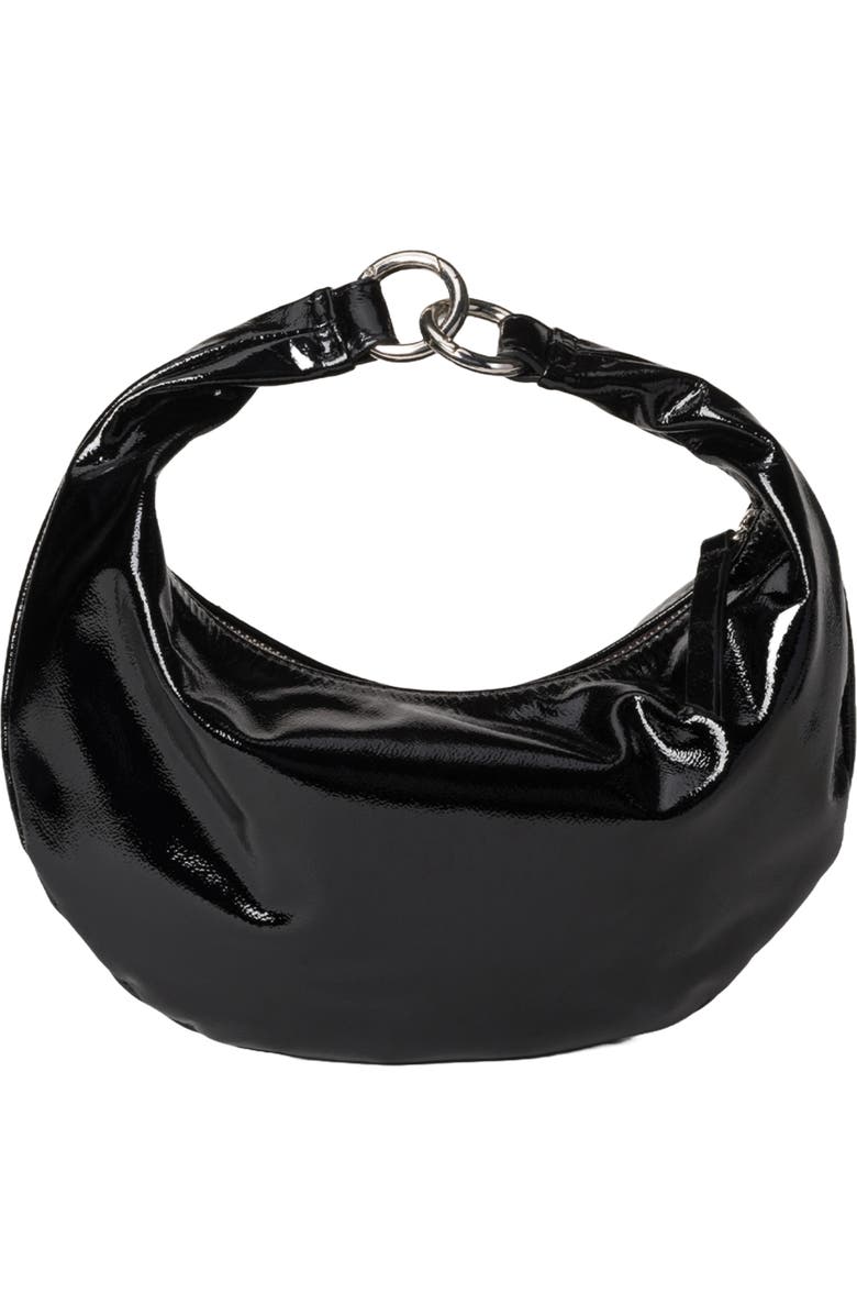 HYER GOODS Mini Leather Convertible Hobo Crescent Ring Bag, Main, color, Black Naplak