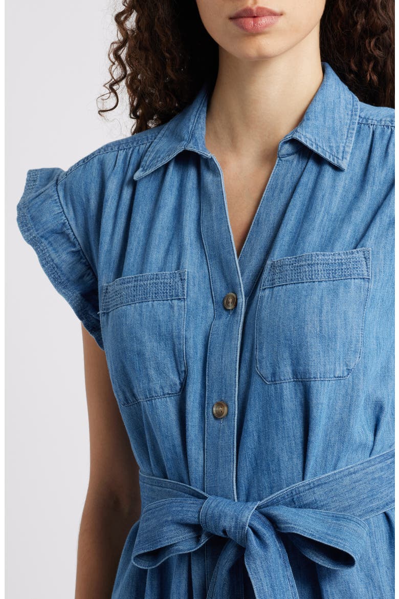 Tie Waist Denim Midi Dress, Alternate, color, MEDIUM WASH