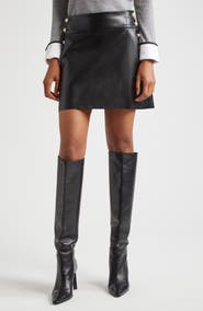 Alice + Olivia Donald Side Button Faux Leather Miniskirt