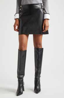 Alice + Olivia Donald Side Button Faux Leather Miniskirt
