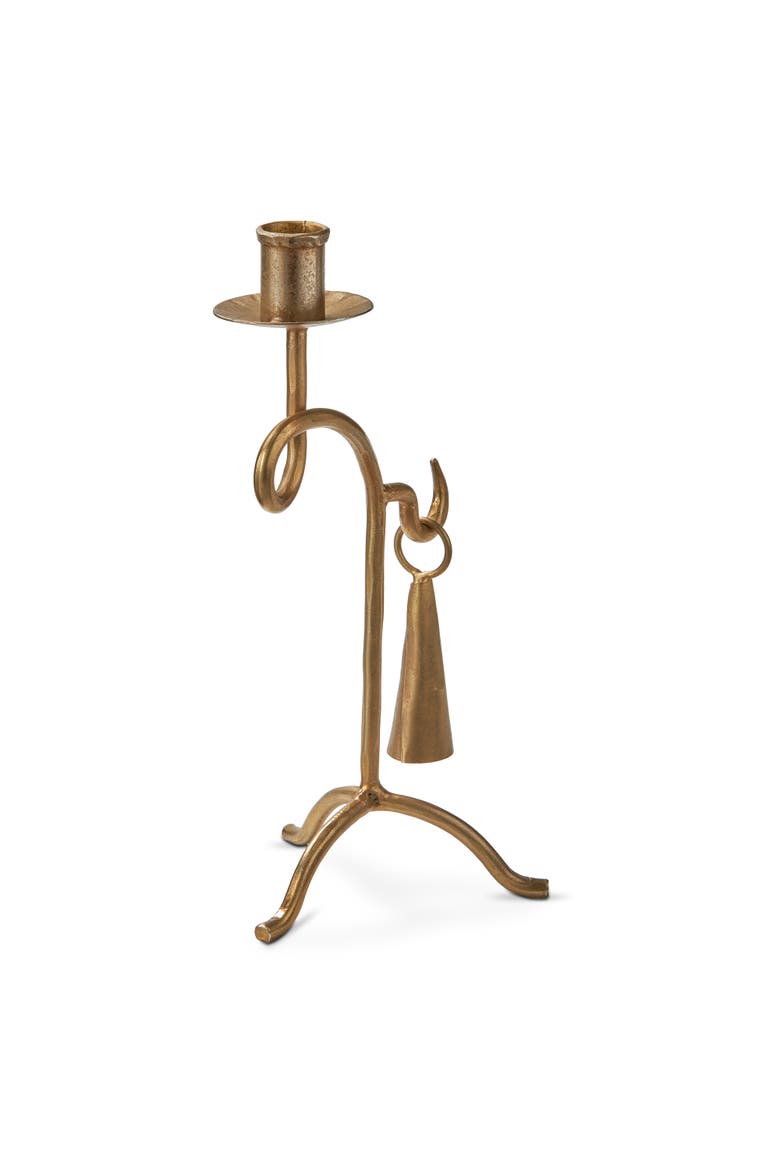 Dana Antique Brass Iron Taper Holder & Snuffer Set 6x6x11 in, Main, color, Gold