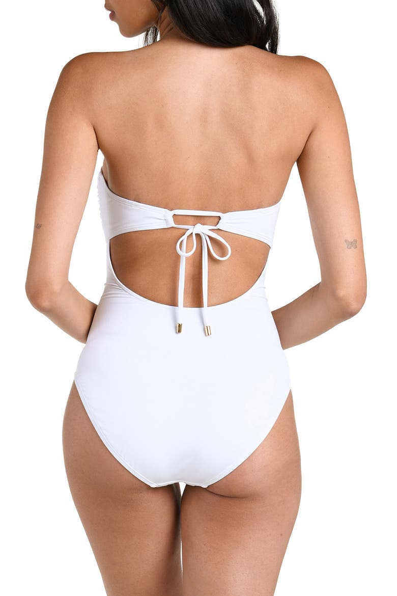 Shirred Cutout One-Piece Swimsuit, Alternate, color, WHITE