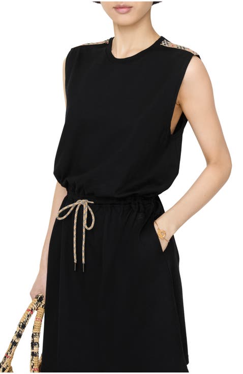 Check Trim Cotton Jersey Dress