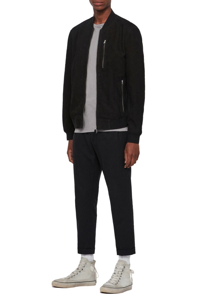 Stones Leather Bomber Jacket, Alternate, color, BLACK