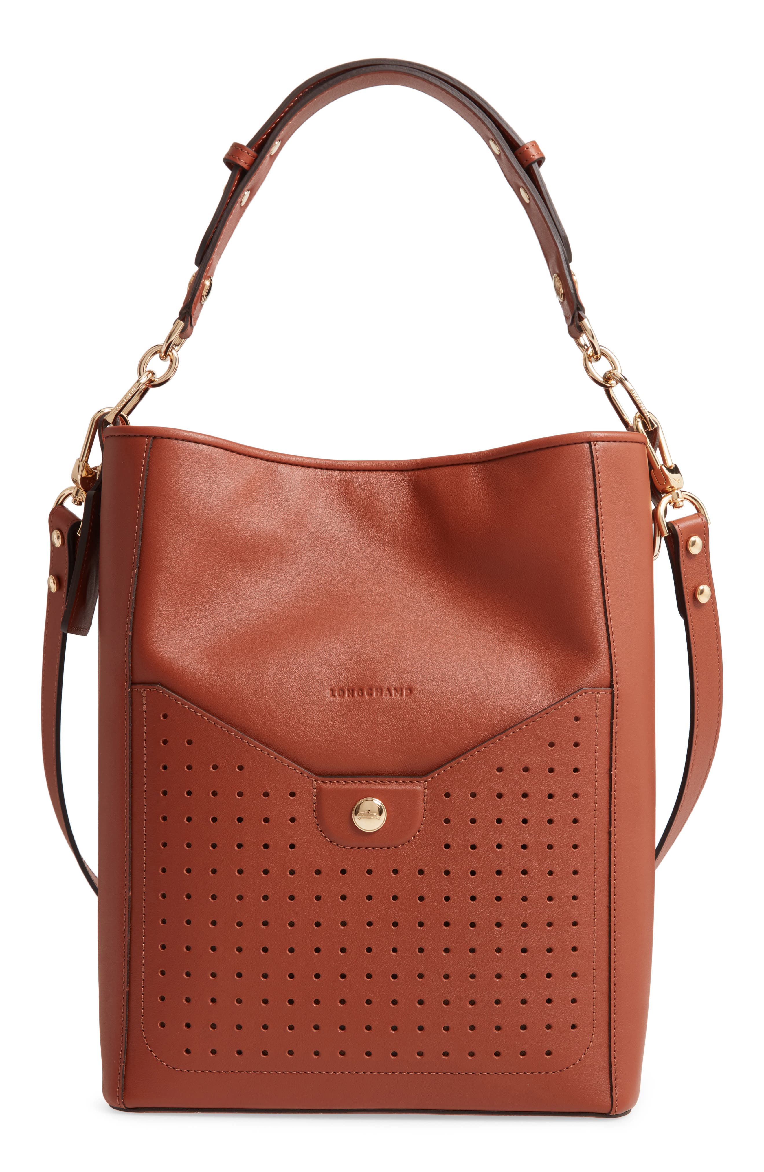 Longchamp Mademoiselle Perforated Calfskin Leather Bucket Bag