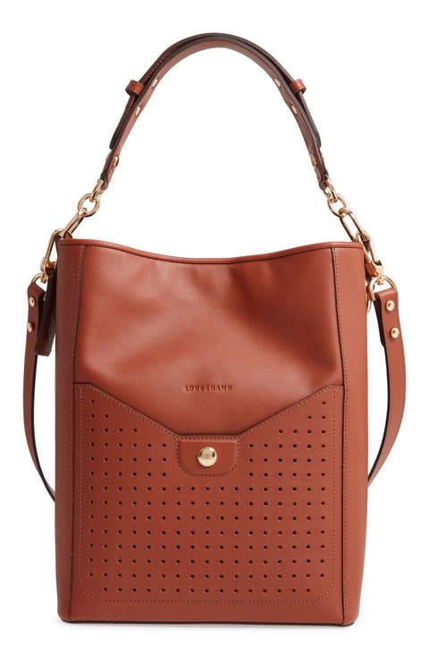 Mademoiselle Perforated Calfskin Leather Bucket Bag
