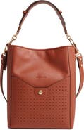 Longchamp Mademoiselle Perforated Calfskin Leather Bucket Bag