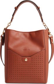 Longchamp Mademoiselle Perforated Calfskin Leather Bucket Bag