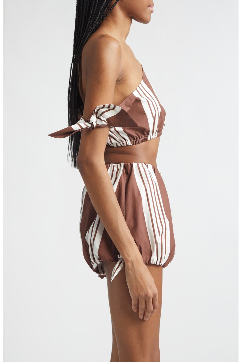 Rosie Stripe Asymmetric Neck Crop Top, Alternate, color, CHOCOLATE STRIPE