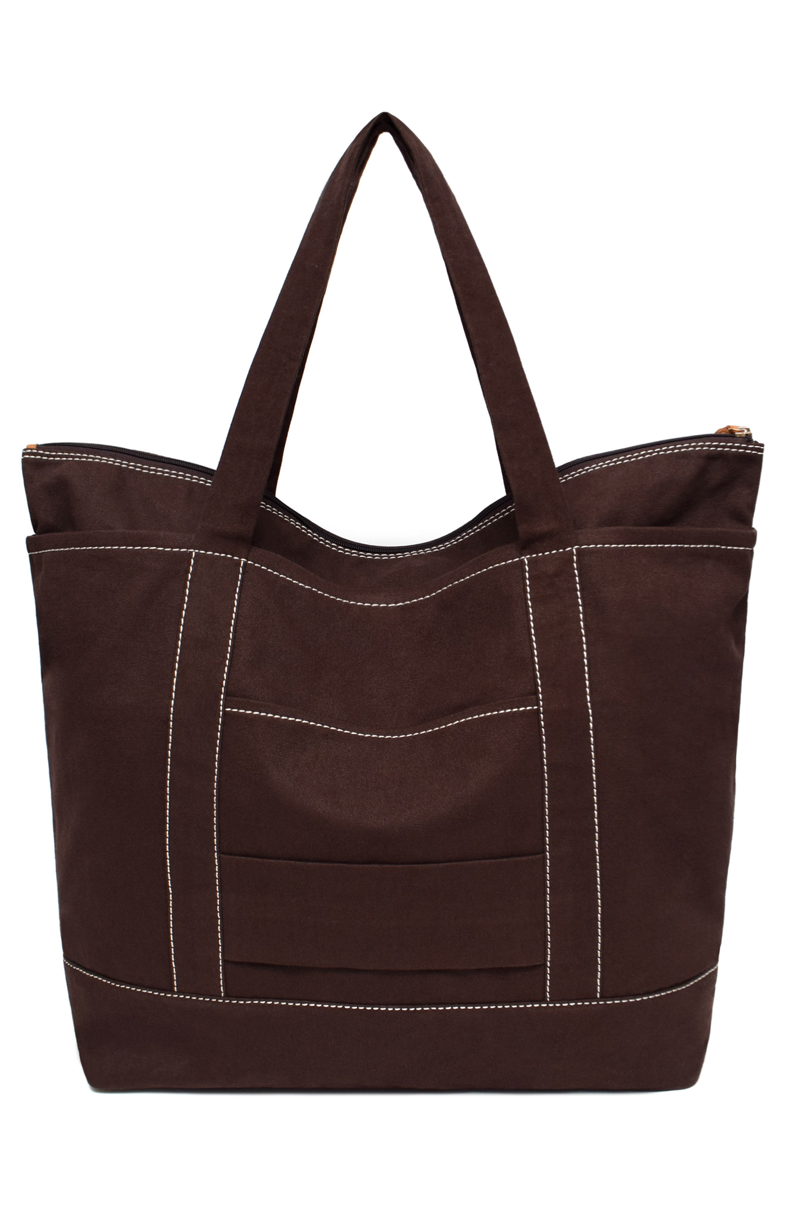 Kylee Contrast Stitched Canvas Travel Tote, Alternate, color, JAVA