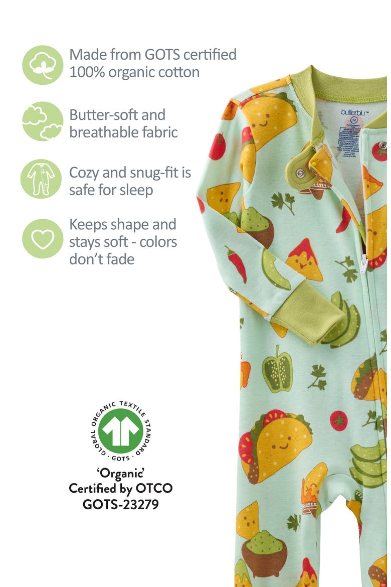 Cruz One-Piece Organic Cotton Footie Pajamas, Alternate, color, TACO 'BOUT CUTE