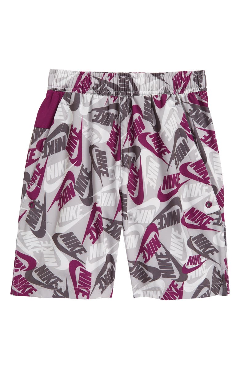Nike Sportswear Kids' Allover Logo Woven Shorts, Main, color, 