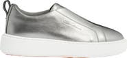 Santoni Women's silver laminated leather slip-on sneaker
