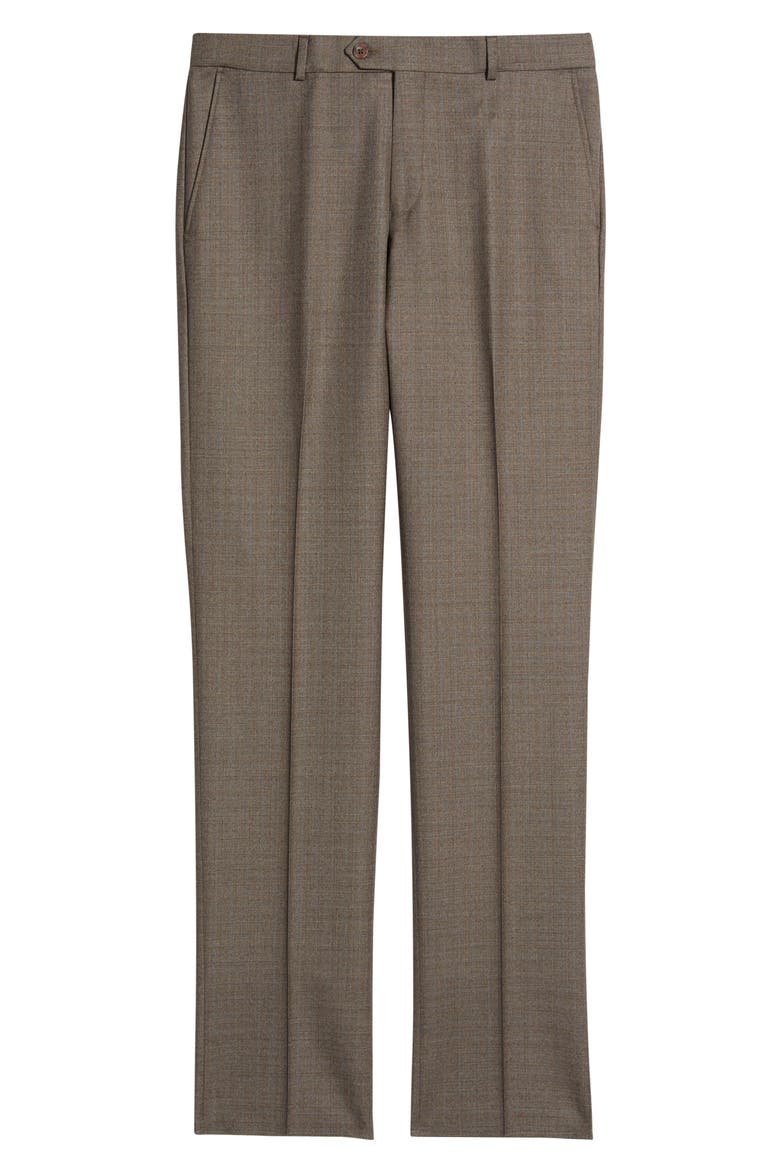 Flat Front Serge Wool Dress Pants, Main, color, TAN MIX