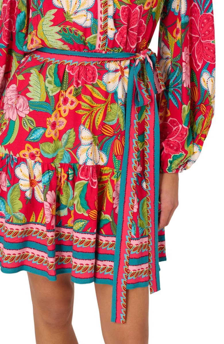 Adrianna Papell Mixed Floral Print Long Sleeve Dress, Alternate, color, Red Multi