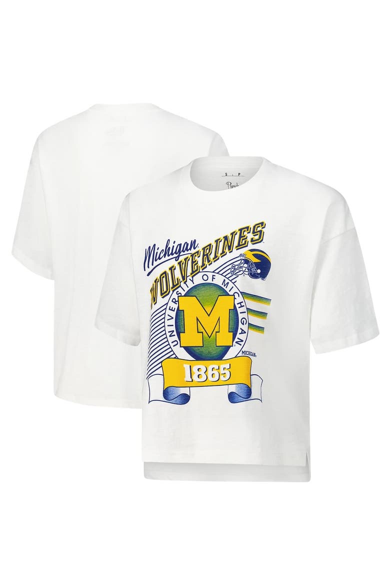 Women's Pressbox White Michigan Wolverines Rock & Roll Slub T-Shirt, Main, color, White