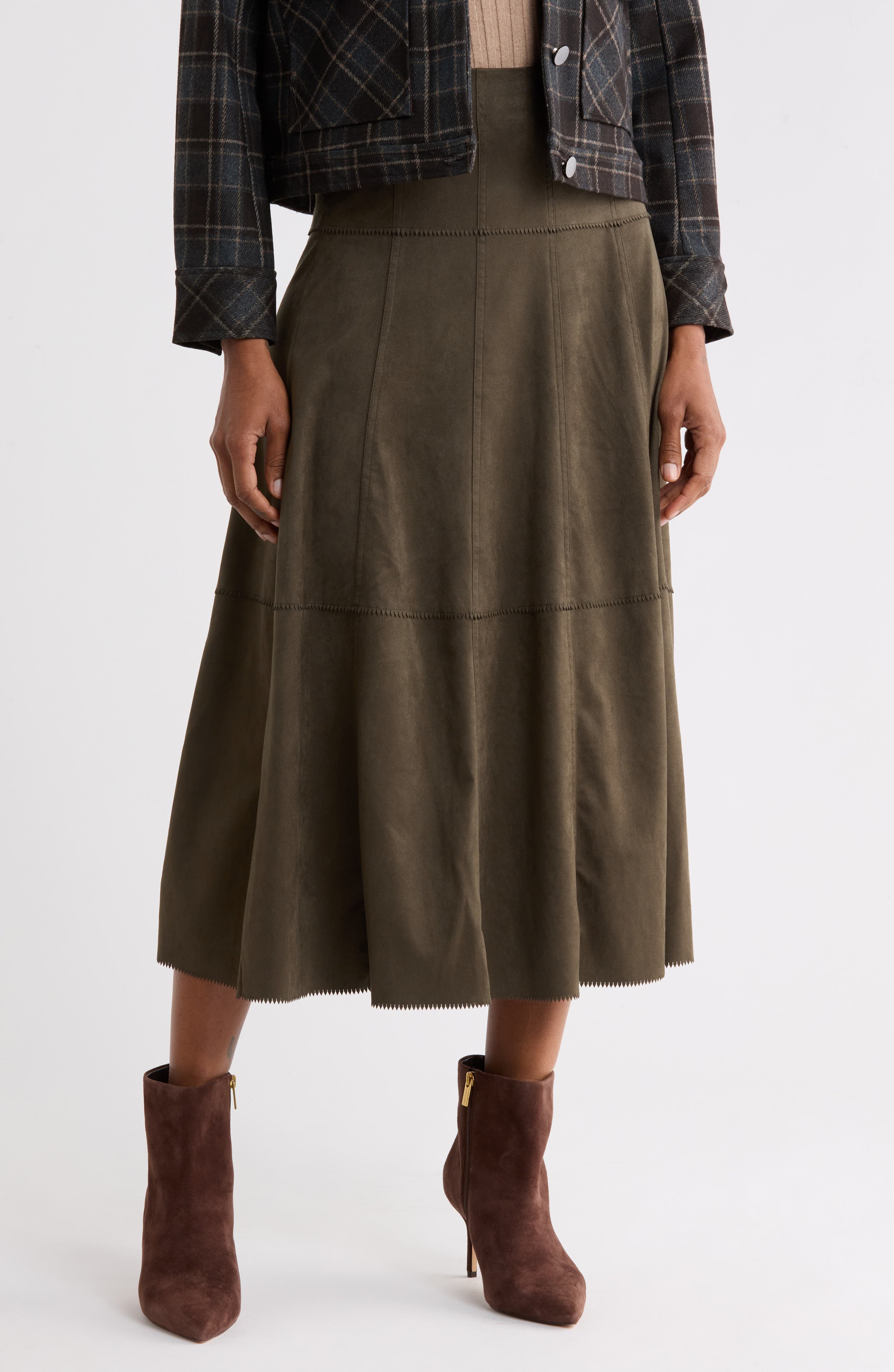 A-Line Faux Suede Midi Skirt