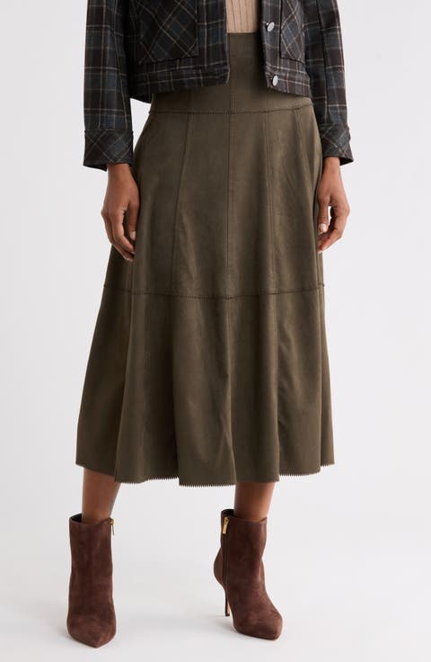 A-Line Faux Suede Midi Skirt