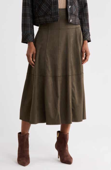 A-Line Faux Suede Midi Skirt