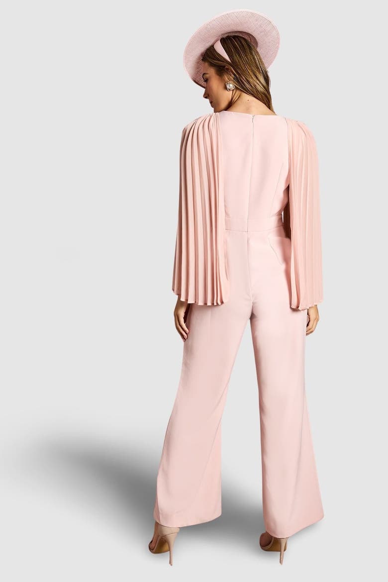 V Neck Pleated Long Sleeve Jumpsuit, Alternate, color, Blush