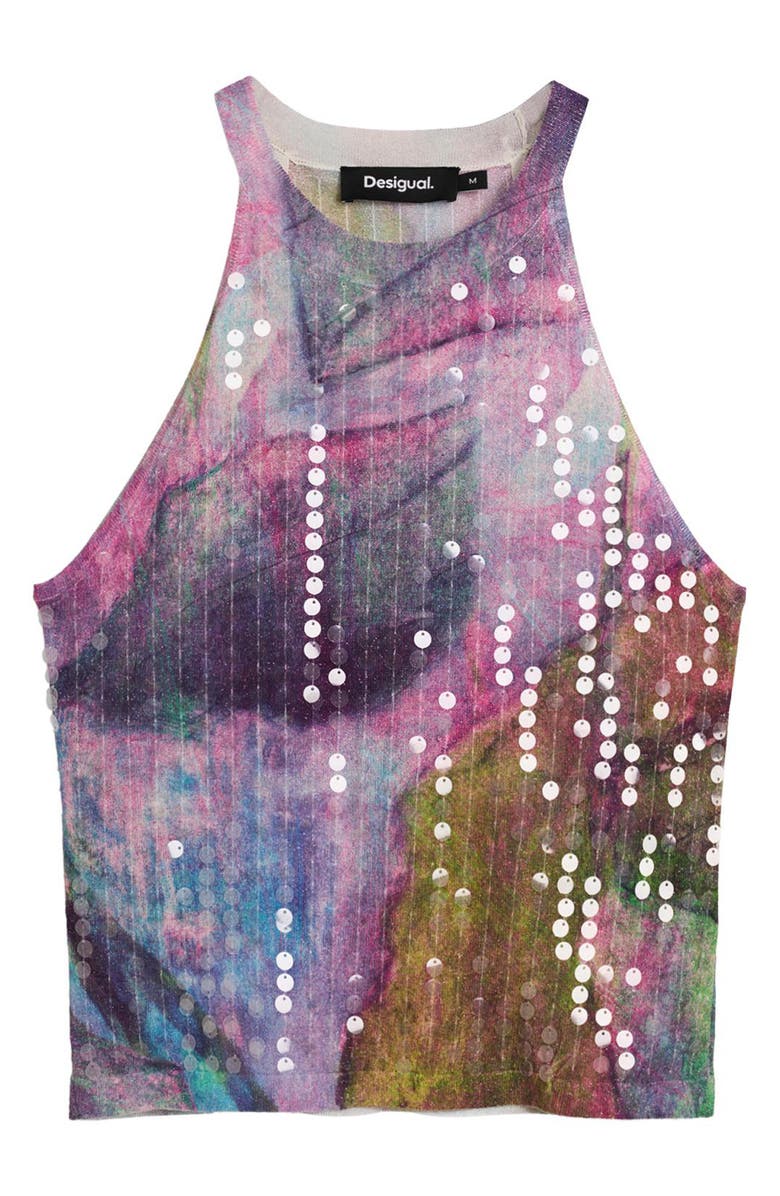 Desigual Sequin Sleeveless Top, Alternate, color, Purple