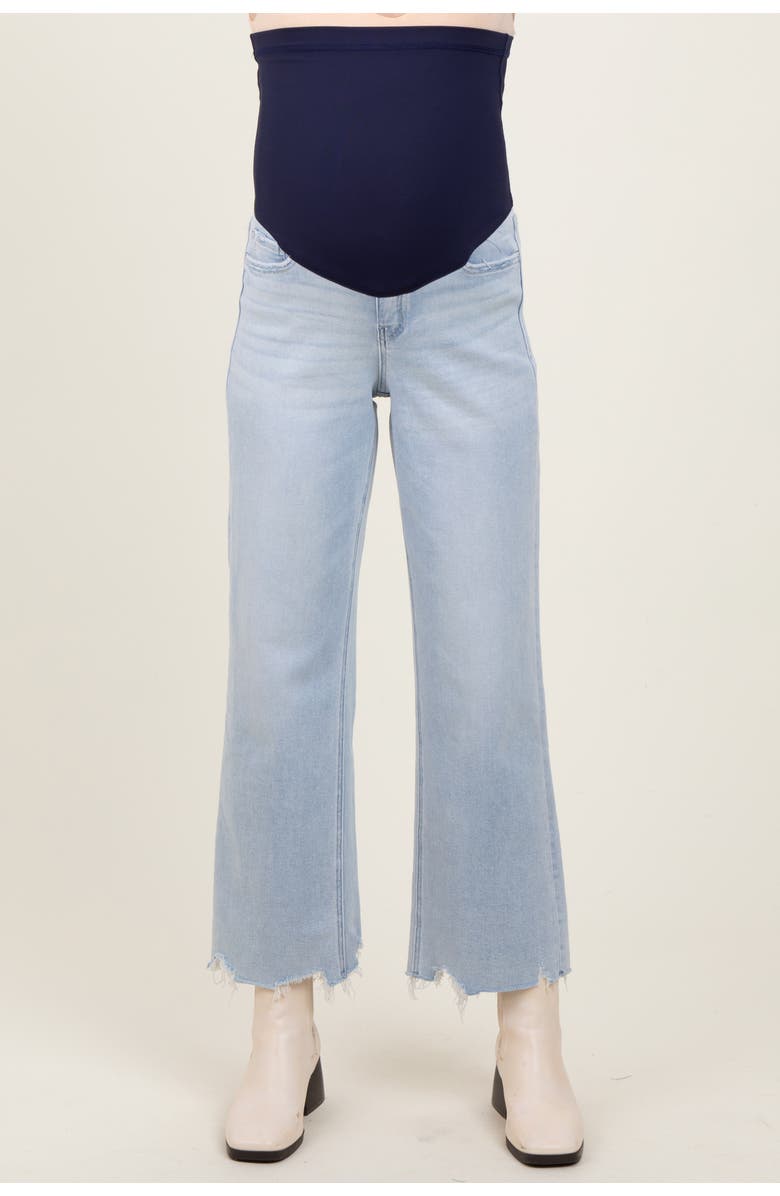 PinkBlush Distressed Hem Slim Wide Leg Maternity Jeans, Alternate, color, Light Blue