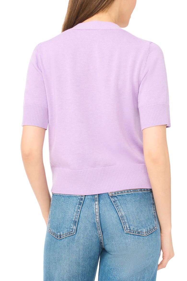 Covered Button Short Sleeve Cardigan, Alternate, color, FRENCH LAVENDER