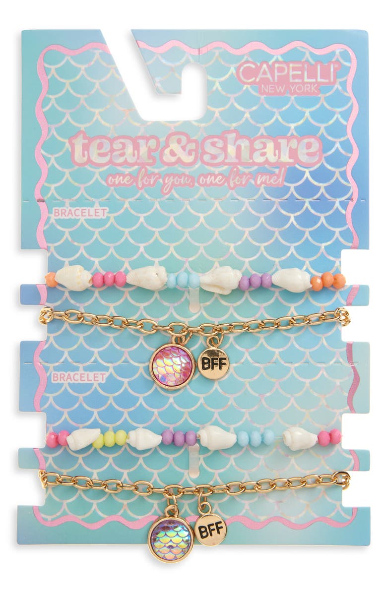 Capelli New York Kids' 4-Piece Seashell Bestie Bracelets, Main, color, Gold Multi