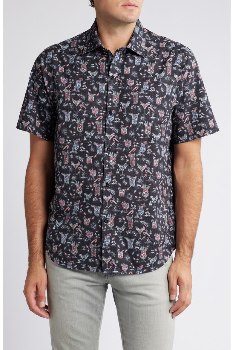 Bahama Coast Boozy Nights IslandZone® Short Sleeve Performance Button-Up Shirt, Main, color, NIGHT CAP