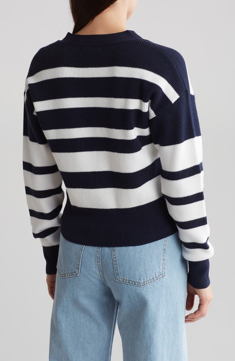 BY DESIGN Eira Stripe Cardigan, Alternate, color, Navy Blazer/ Bright White