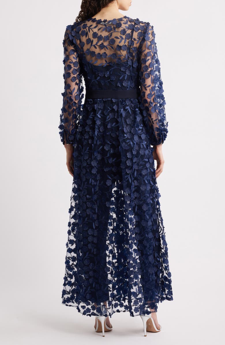 Julia Jordan Floral Overlay Jacket & Belted Jumpsuit, Alternate, color, Navy