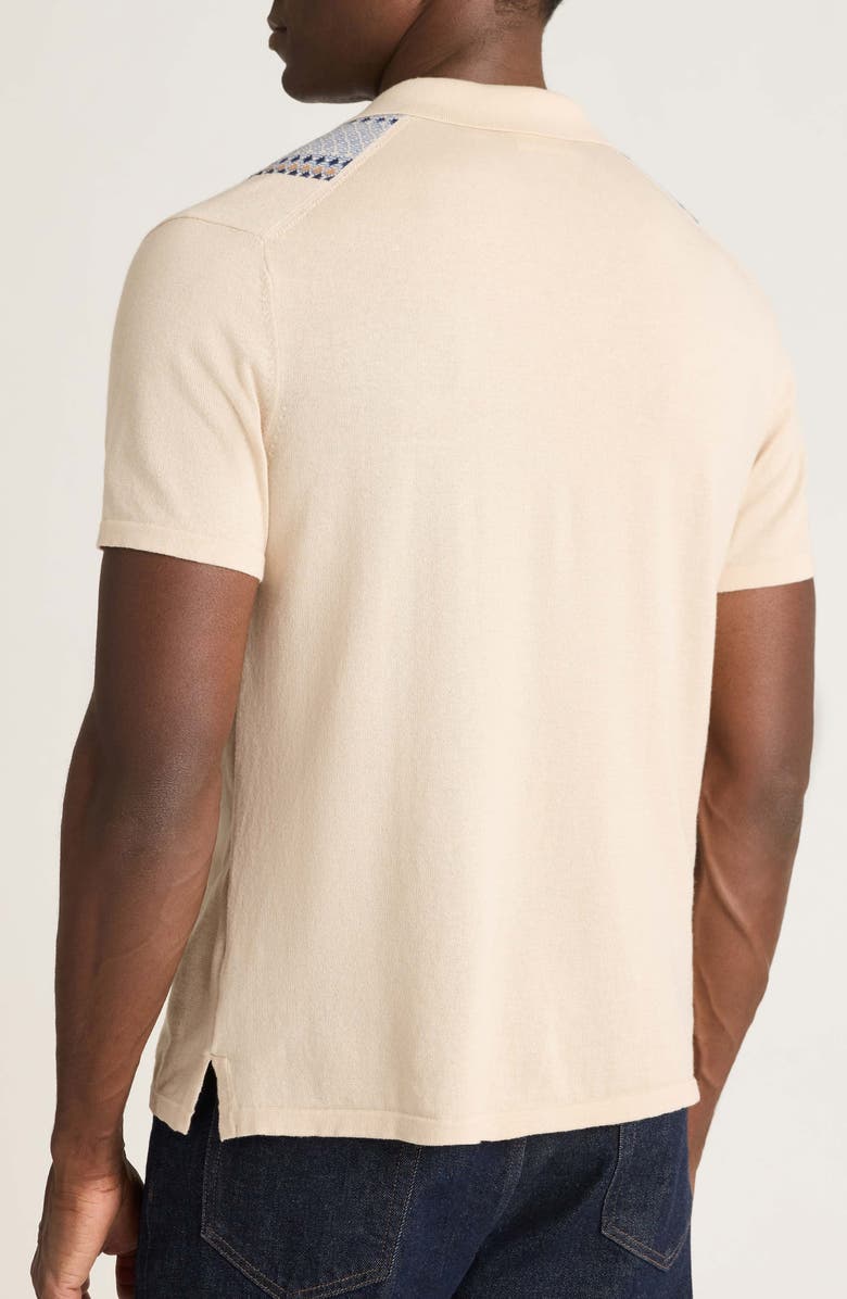 Bonobos Hudson Cabana Stripe Short Sleeve Cotton Button-Up Sweater, Alternate, color, Linen Beige + Blue Diamonds